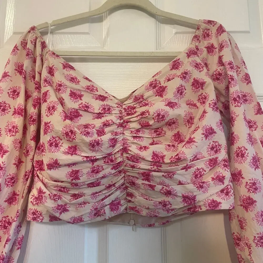 Zara Pink Floral Off The Shoulder Bardot Top Size Large - Picture 2 of 13